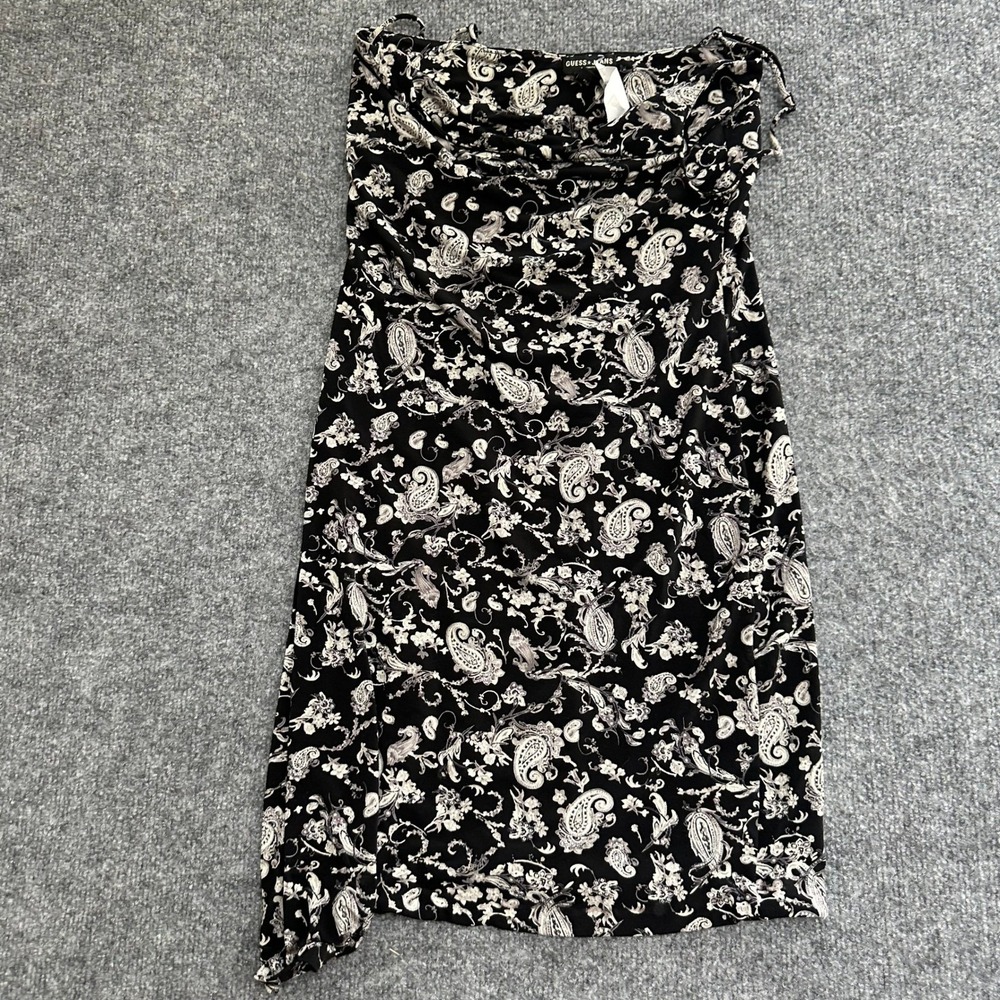 Guess Jeans Dress Womens Size S Black Paisley Cowl Neck Slip Midi Strappy